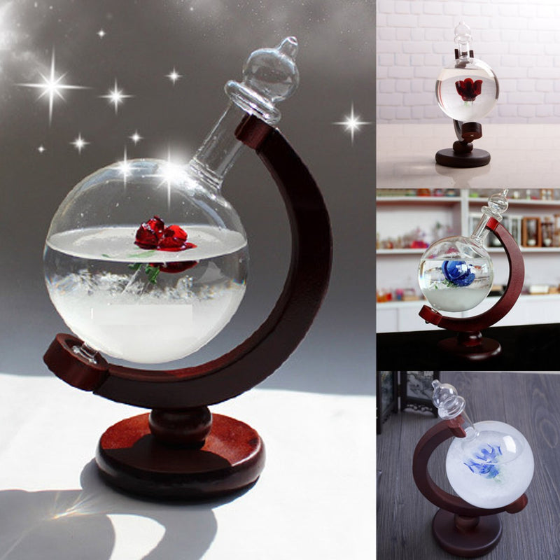 Weather Forecast Rose Crystal Globe Wooden Base Storm Glass Home Decorations Gift