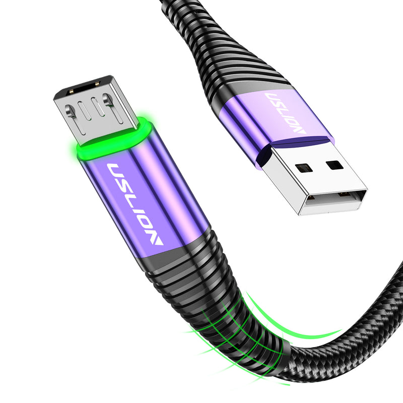 USLION US0127 3A LED Nylon Micro USB Fast Charging Data Cable for Samsung S6 S7 HUAWEI Xbox Xiaomi Redmi 6 7 LG Nokia