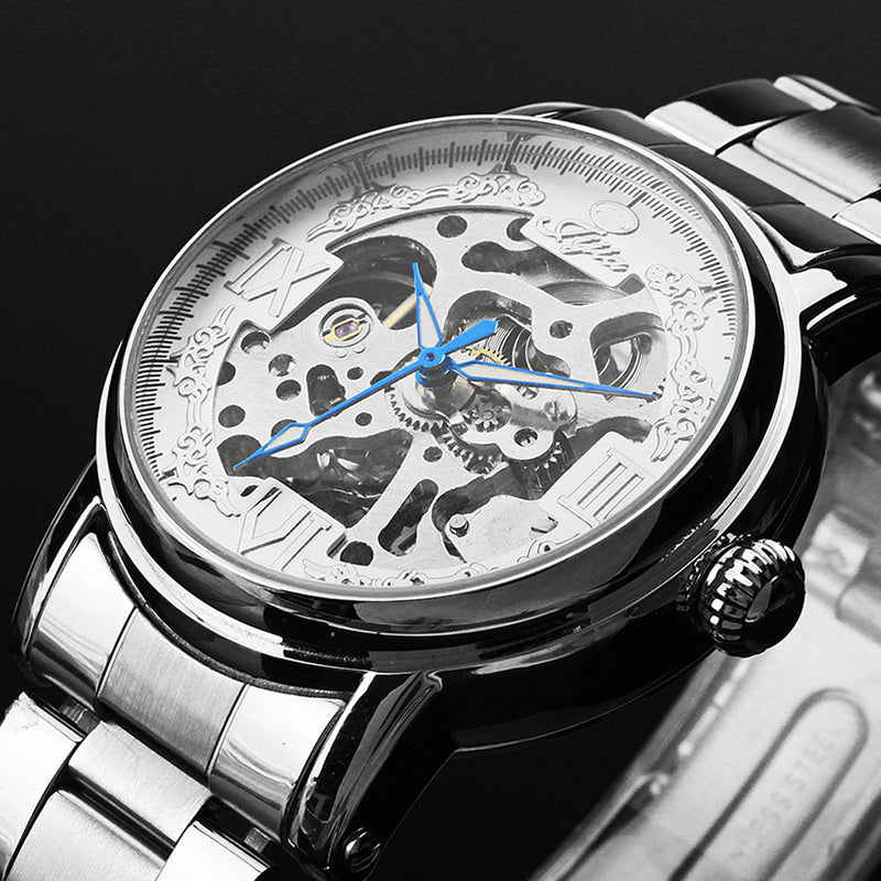 JIJIA Luxury Men Watch Hollow Roman Number Fashion Automatic Mechanical Watch