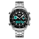 SKMEI 1204 Dual Dsplay Digital Watch Men Stainless Steel Strap Luminous Alarm Outdoor Sport Watch