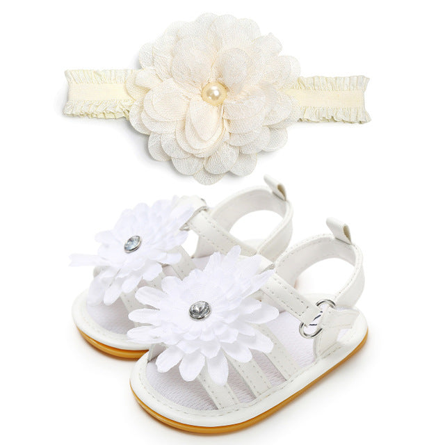Female Baby Shoes Baby Shoes Girls Baby Shoes Soft Bottom Non-slip Toddler Shoes With Hair Band Headwear 2 Sets