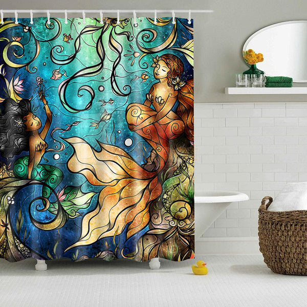 Waterproof Mermaid Scenery Pattern Fabric Shower Curtain Panel Sheer 180 x 180CM