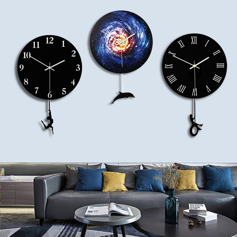 28cm Modern Acrylic Round Swing Tail Wall Clock Home Living Room Watch Decor