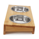 Non Slip Double Bowls Pet Dog Cat Puppy Food Water Bowl Feeder Feeding Dish Wood