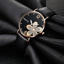 SMEETO C1734 Women Quartz Watch Fashion Flower Patten Simple Dial Leather Strap Wristwatch
