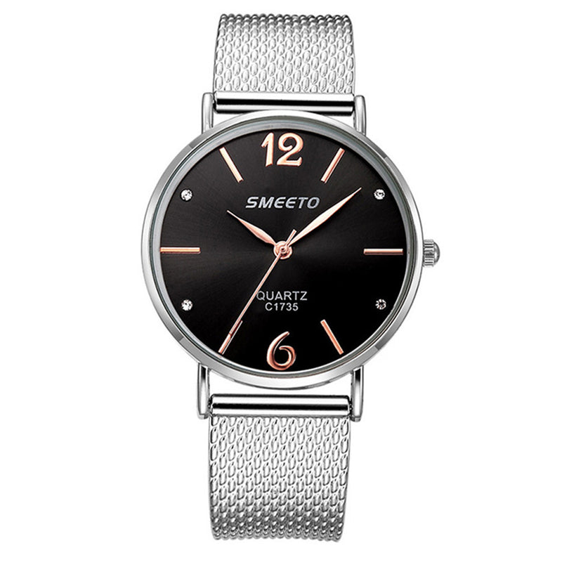SMEETO Casual Style Women Quartz Watch Fashion Dial Stainless Steel Strap Ladies Dress Wristwatch