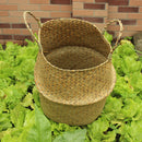 Folding Flower Pot Plant Straw Storage Baskets Flower Vase Handmade Hanging Basket Home Decor