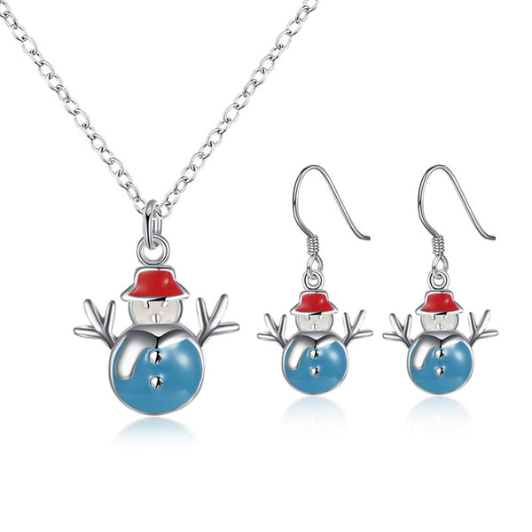 Christmas Snowman Necklace Enamel Process Earrings Gift Party Jewelry Set