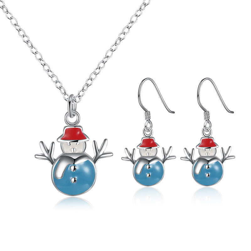 Christmas Snowman Necklace Enamel Process Earrings Gift Party Jewelry Set