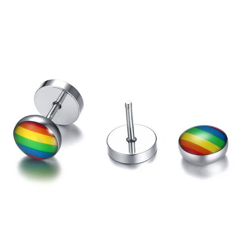 Fashion Rainbow Magnetic Rounded Ear Clip Studs Stainless Steel Earring Non Piercing