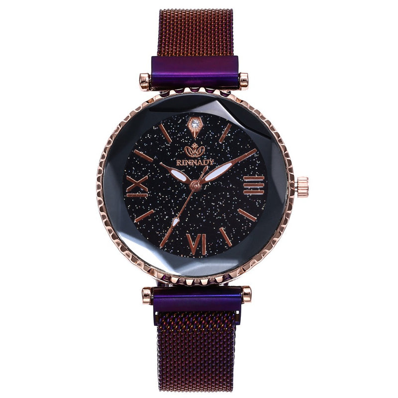 Woman Mesh Magnet Buckle Starry Sky Watch Casual Women Geometric Surface Quartz Watch