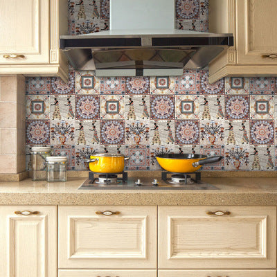 Retro Self-adhesive Wall Sticker Home Tiles Floor Background Kitchen PVC Anti-oil Wall Stickers
