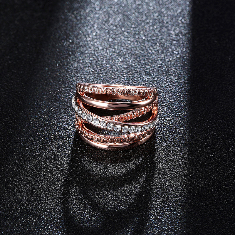 Hollow Out Interlaced Line Stylish Engagement Ring Rose Gold Plated Women Jewelry