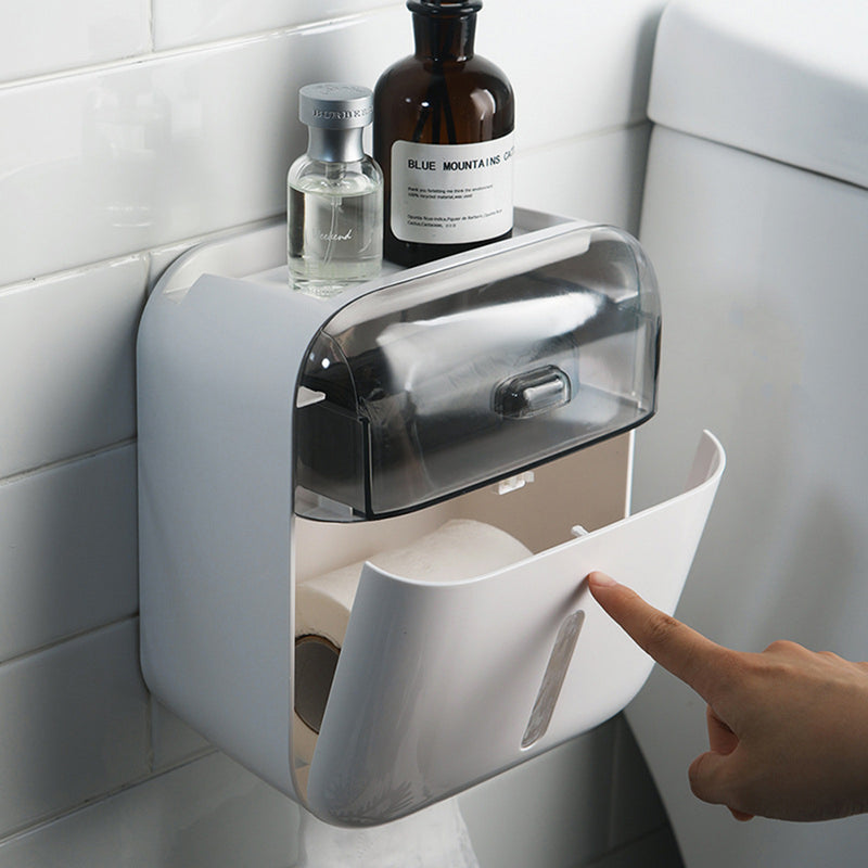 Toilet Paper Waterproof Wall Mount Tissue Double Holder Shelf Tube Storage Box Paper Shelf Holder