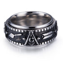 Ethnic Masonic Pattern Stainless Steel Finger Rings Vintage Rotatable Ring Fashion Jewerly For Men