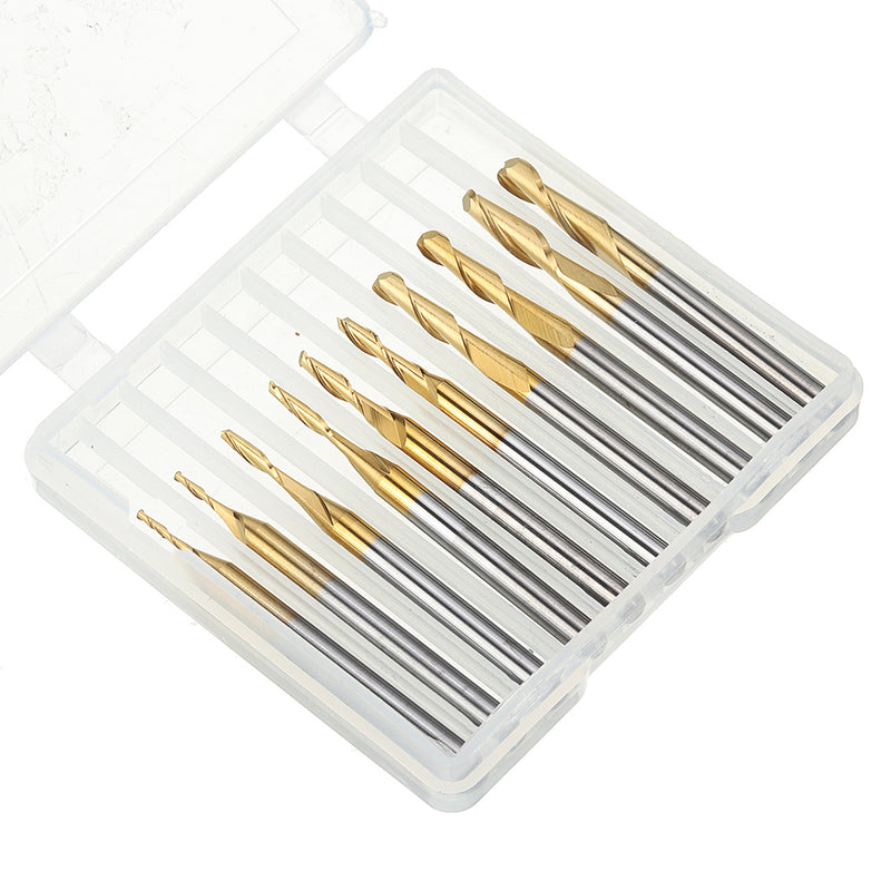 10pcs3.175mm Shank Titanium Coated Ball Nose End Milling Cutter Set 1mm-3.175mm CNC Milling Cutter