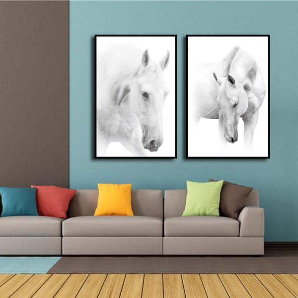 Miico Hand Painted Combination Decorative Paintings Black And White Horse Wall Art For Home Decoration H