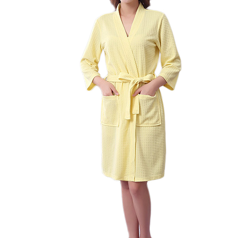 Honana BX-987 Towel Bathrobe Dressing Gown Unisex Men Women Solid Cotton Waffle Sleep Lounge