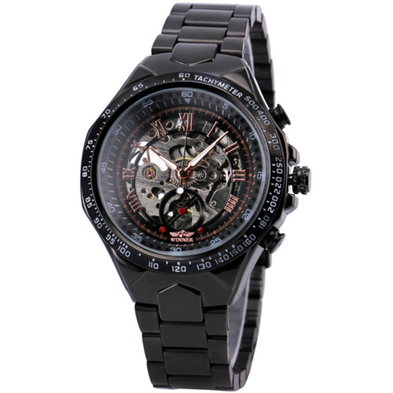 125 Roman Dials Automatic Mechanical Watch Black Case Full Steel Luminous Hand Men Wrist Watch