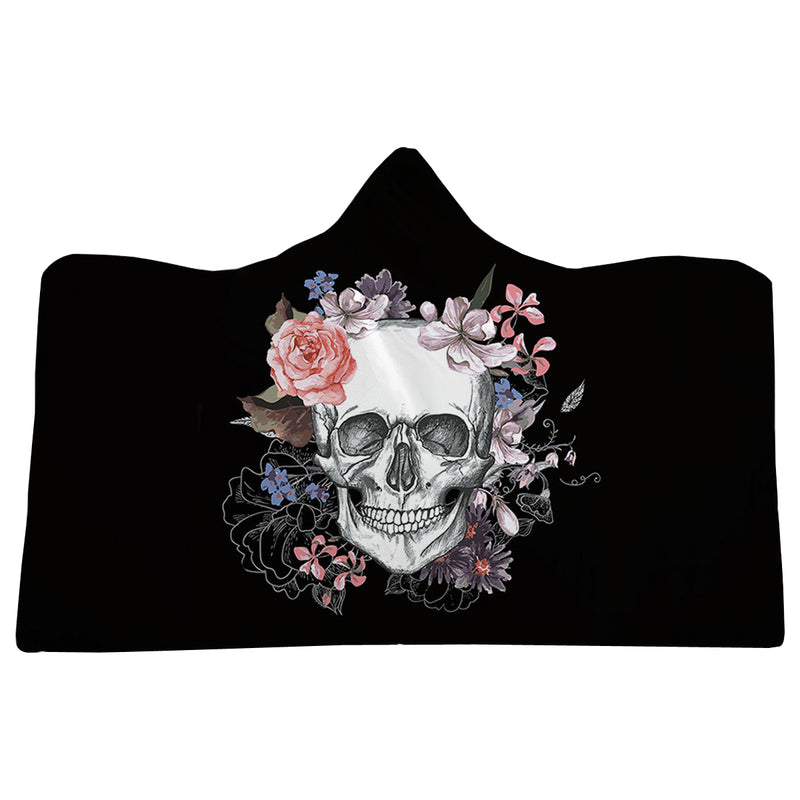 Halloween Wearable Hooded Blanket Thickened Double Plush Digital Printing Skeleton Pattern Blankets