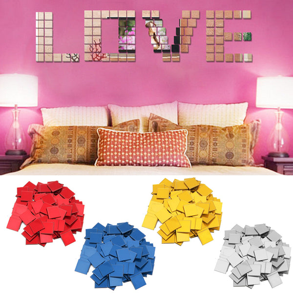 100PCS Living Room TV Background Wall Decoration Paste 3D Square Mirror Wall Sticker, Crystal 3D Acrylic Wall Paste