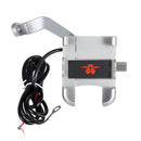 Grey Motorcycle Phone Holder 2A USB Charging Handlebar Rearview Mirrors Mount Bracket