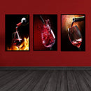 Miico Hand Painted Three Combination Decorative Paintings Red W-ine Glass Wall Art For Home Decoration