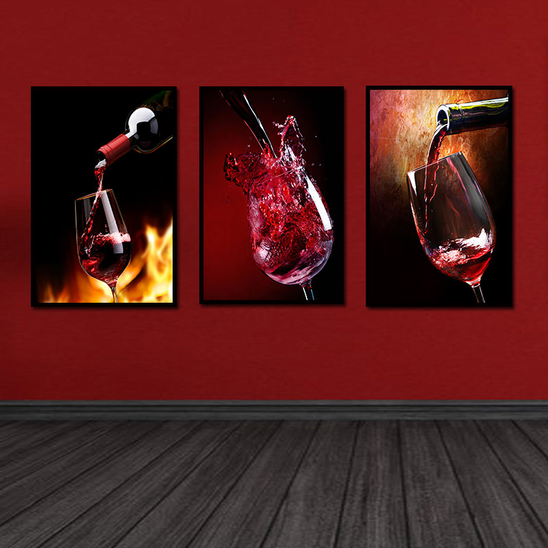 Miico Hand Painted Three Combination Decorative Paintings Red W-ine Glass Wall Art For Home Decoration