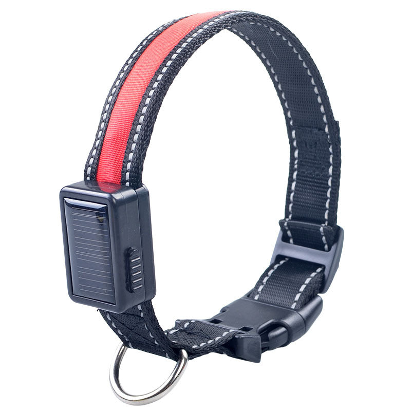 Smart Solar Power USB Charging Electronic LED Flashing Light Safe Nylon Dog Pet Collar for Different