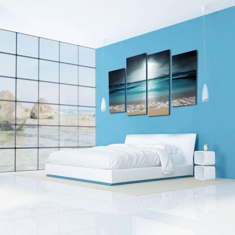Miico Hand Painted Four Combination Decorative Paintings Blue Sea Wall Art For Home Decoration