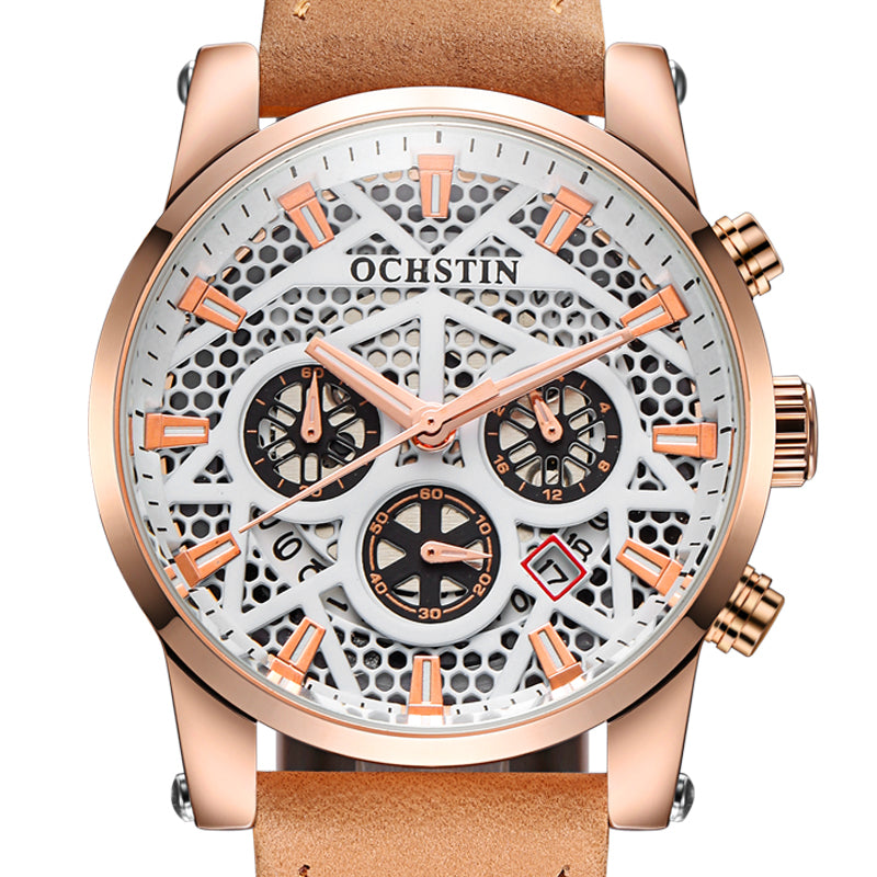 OCHSTIN GQ067B Working-dials Calendar Creative Wrist Watch Leather Strap Quartz Watches