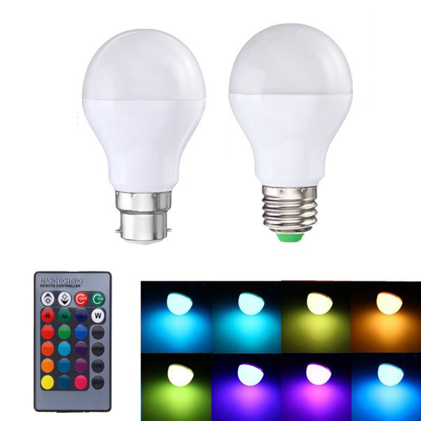 5W E27 B22 RGB 16 Colors LED Light Lamp Bulb Synchronized Function + Remote Control AC85-265V