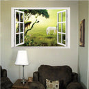 3D Grassland White Horse Scenery False Window PVC Decal Wall Sticker Muarl Home Room Decor