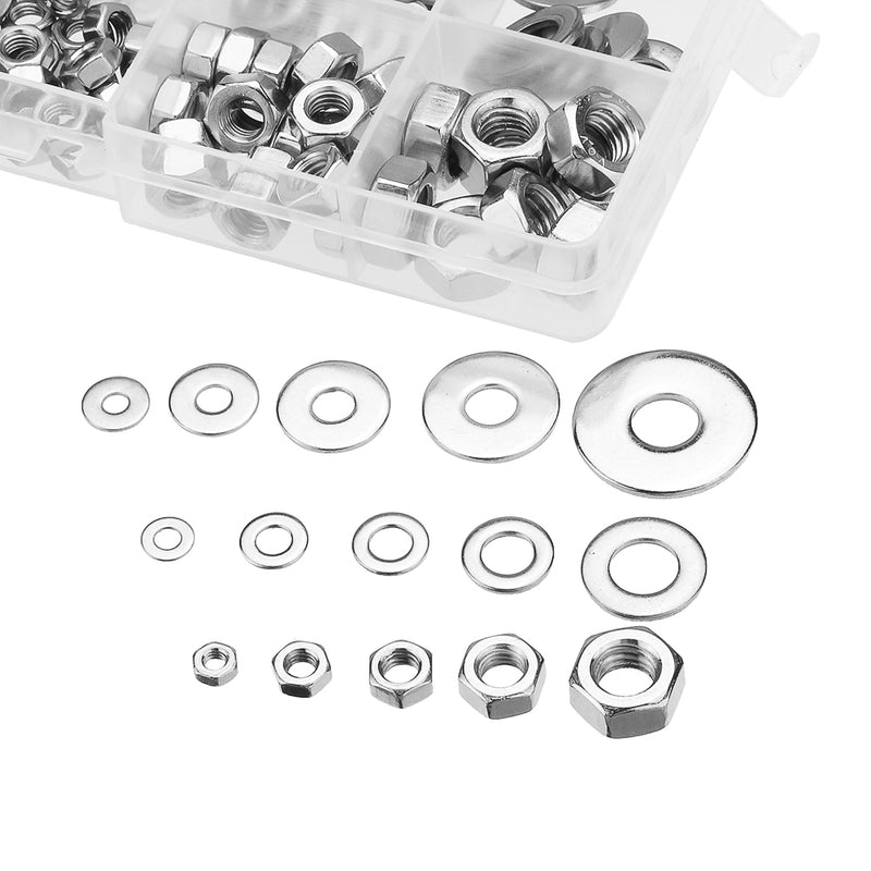 Suleve MXSW6 270Pcs Stainless Steel Flat Washer Fender Washer Hex Nut M3/M4/M5/M6/M8 Assortment Kit