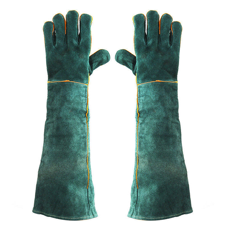 60cm Cowhide Electric Welding Gloves Leather Gear Mitten Long Heat Protect Warm