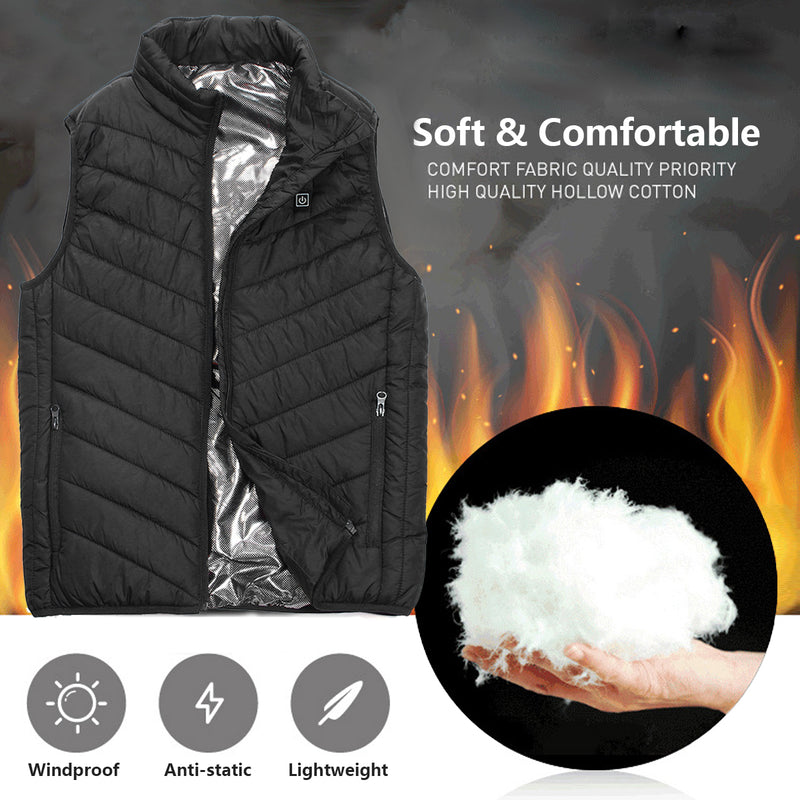9 Heating Pads USB Electric Heated Vest Jacket Warm Body Warmer Pad Winter Thermal