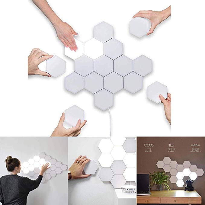 LED Quantum Hexagonal Wall Lamp Modular Touch Sensor Light Fixture Living Room  Decorative Smart Light