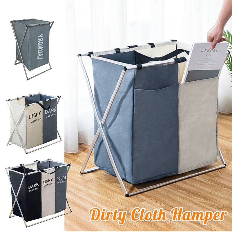 X-Shape Foldable Dirty Laundry Basket Organizer Printed Collapsible Three Grid Home Laundry Hamper Sorter Laundry Storage Baskets Large