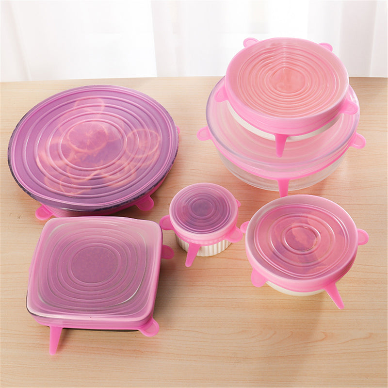6Pcs Stretch Silicone Kitchen Food Bowl Container Cover Storage Wraps Seals Reusable Lids