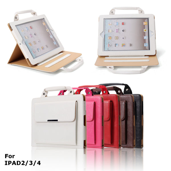 PU Leather Stand Case with Handle & Storage Compartment for iPad 2 3 4 - Perfect for Travel