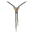 Punk Zinc Alloy Ox Head Skull Necklace Men's Adjustable Lariat Leather Clothing Accessory