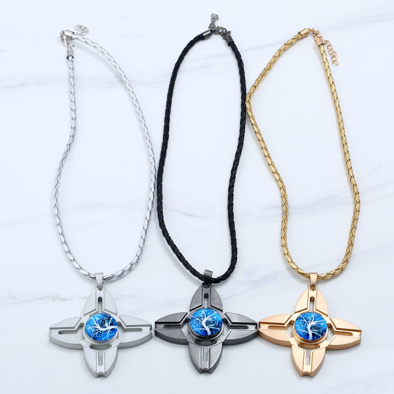 Unisex Fidget Spinner Necklace Four Leaf Crab Craws Pendant Necklace Women Men