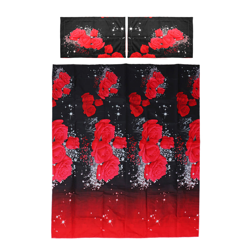 3D Printed Bedding Sets Bedclothes Red Rose Bed Sheet Cover With 2 Pillowcases