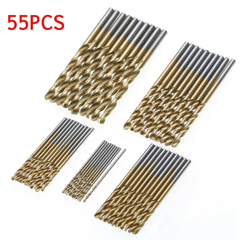 55Pcs 1.0-3.5mm HSS Twist Drill Bit Set High Speed Steel Titanium Coated Wood Drill Bits