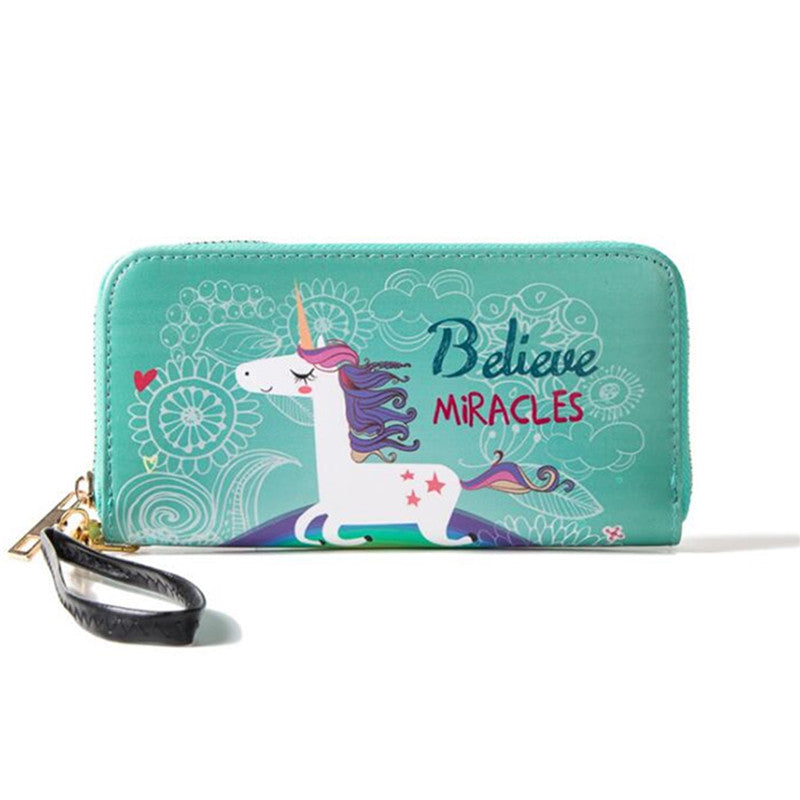 Multifunctional Unicorn Women Wallet Leather Purse Card Holder Zipper Phone Bag for iPhone Samsung