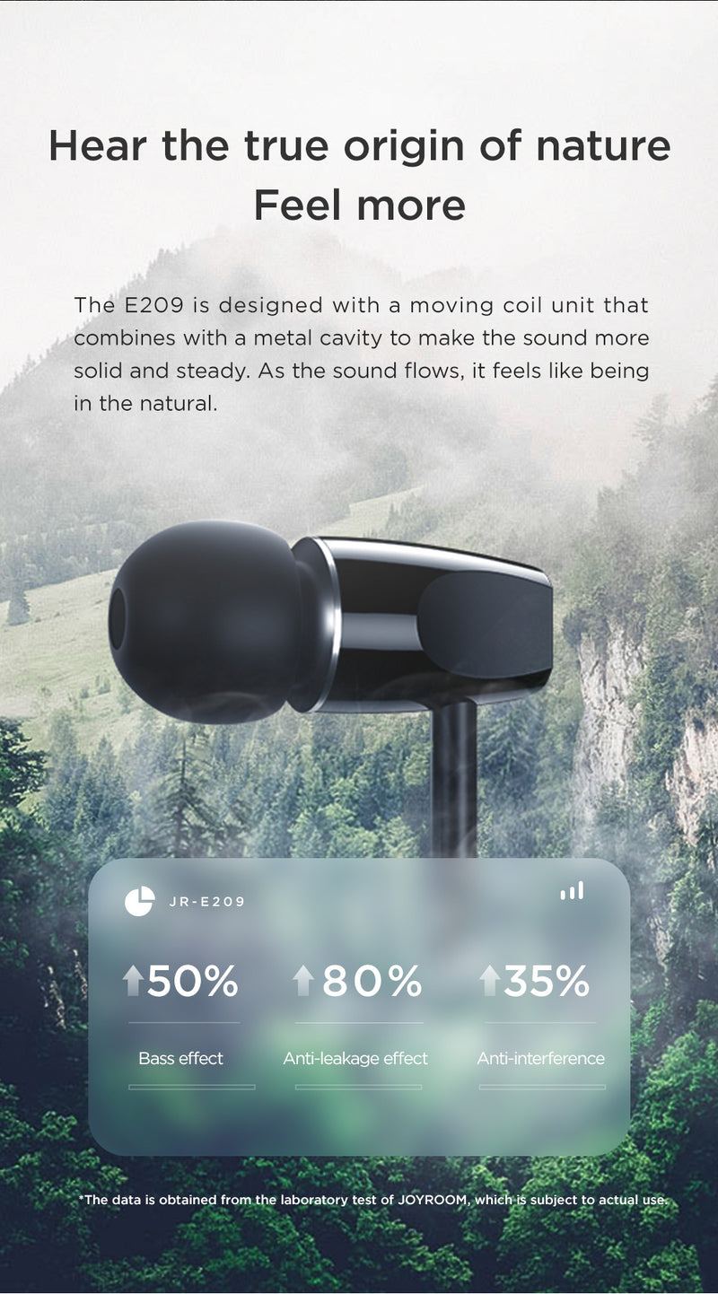 Joyroom JR-E209 Universal Metal Bass Earphone 3.5mm Wired Headphones with Mic for PC Phones