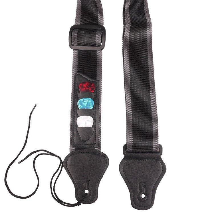 Nylon Guitar Strap with Three Pick Holder Strap with for Electric Acoustic Bass Guitar