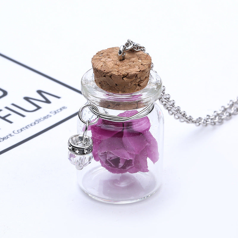 Fashion Glass Tiny Wishing Bottle Charm Necklace Luminous Flower Long Necklace for Women