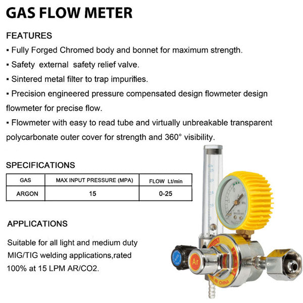 Argon Co2 Gas Mig Tig Flow Meter Welding Weld Regulator Gauge Welder Cga580 Fits