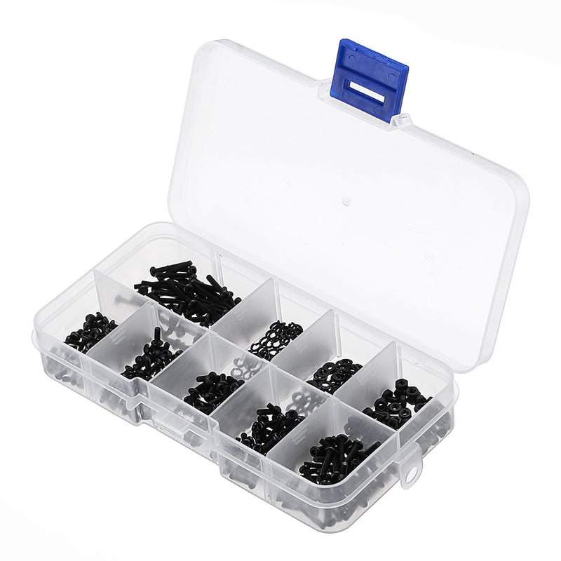 600Pcs Black Carbon Steel 10.9 Grade Hexagon Cap Button Head Flat Head Screw Nuts Assortment Set